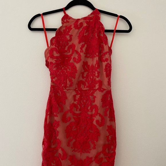 Red Lace Halter Dress - Picture 1 of 3